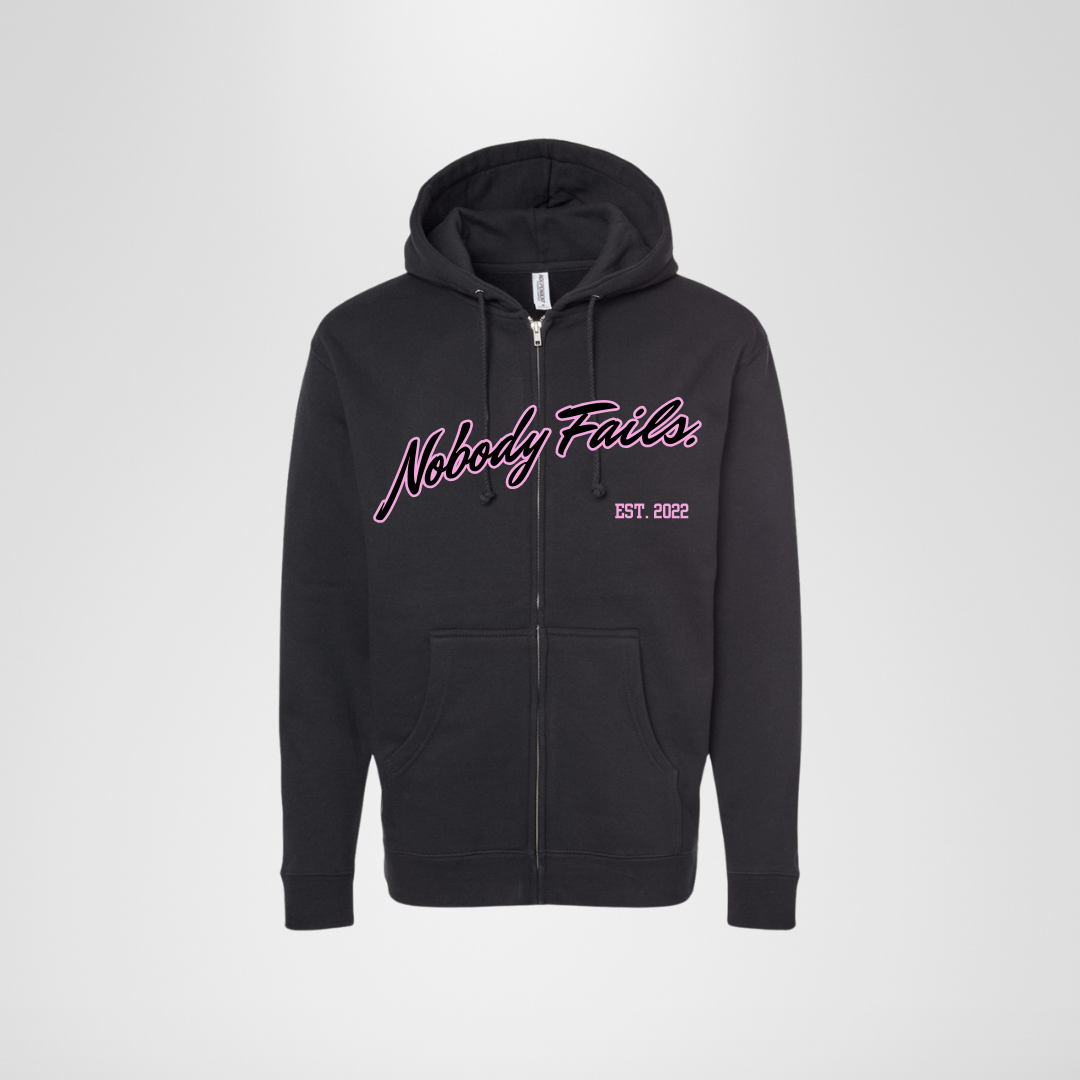 Cursive Zip Hoodie – Nobody Fails Group LLC